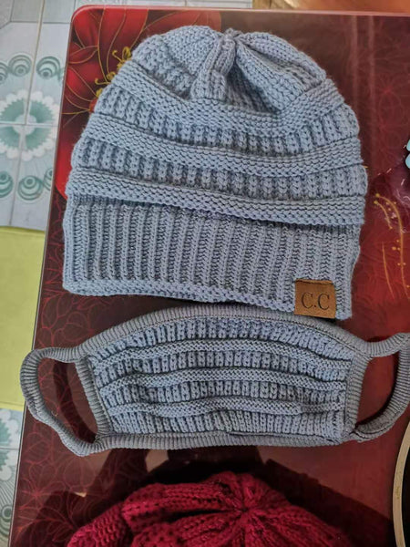 Hat with Mask Warm thickening without Plush knitted Hat