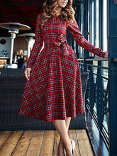 Load image into Gallery viewer, Fashion Long Sleeve Red Plaid Midi Dress