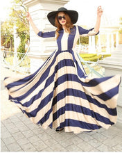 Load image into Gallery viewer, Elegant Stripe Print Retro Big Swing Long Chiffon Dress