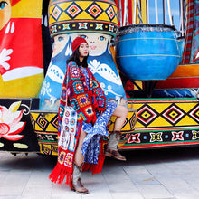 Load image into Gallery viewer, Tibetan style women&#39;s hippie woven crochet handmade ethnic sweater red tassel coat