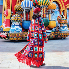 Load image into Gallery viewer, Tibetan style women&#39;s hippie woven crochet handmade ethnic sweater red tassel coat