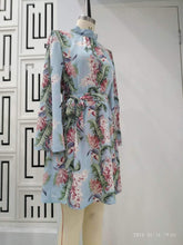 Load image into Gallery viewer, Flower Printed Long Sleeve Backless Belted Mini Dress