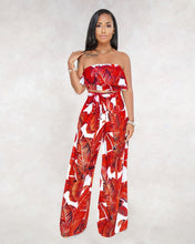 Load image into Gallery viewer, SEXY PRINTING STRAPLESS FLOUNCE TOP WIDE-LEG TROUSERS SUIT