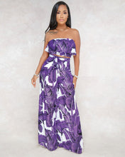 Load image into Gallery viewer, SEXY PRINTING STRAPLESS FLOUNCE TOP WIDE-LEG TROUSERS SUIT