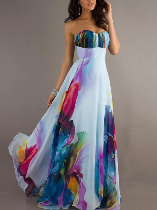 Colorful Strapless Sweet Heart Maxi Dress Party Dress