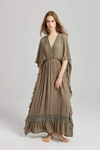 BOHO DEEP-V HIGH-WAISTED BACKLESS LONG DRESS