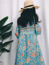 Load image into Gallery viewer, Romantic Blue Floral 3/4 Sleeve Bohemia Dress Maxi Dress