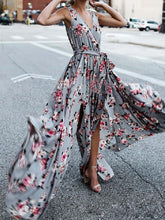 Load image into Gallery viewer, Flower V Neck Sleeveless Belted Bohemia Maxi Long Dress