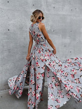 Load image into Gallery viewer, Flower V Neck Sleeveless Belted Bohemia Maxi Long Dress