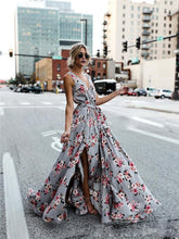 Load image into Gallery viewer, Flower V Neck Sleeveless Belted Bohemia Maxi Long Dress