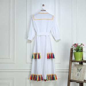 POLO RETRO CLASSIC BOHO EMBROIDERY TASSELS LONG DRESS