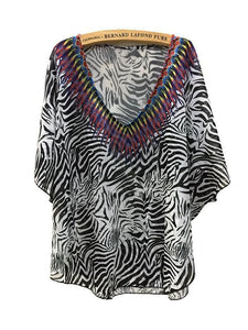 Fashion Black Stripe V Neck Shawl Cover-up Tops