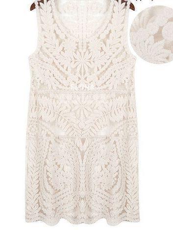 Naked Leisure Hollowed Out Full Lace Sleeveless Vest Dress Loose Sexy Dress