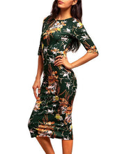 Load image into Gallery viewer, Pretty Floral Half Sleeve Round Neck Bodycon Maxi Dress