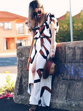 Load image into Gallery viewer, Fashion Printed Short Sleeves Deep V-neck Split-side Maxi Dress