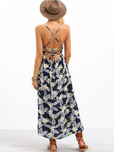 Load image into Gallery viewer, Popular Floral-Print Stripes Sleeveless Off-Back Side Split Beach Long Dress