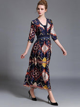 Load image into Gallery viewer, Pretty Bohemia Printed Half Sleeve V Neck Maxi Dress