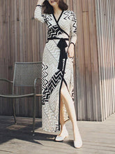 Load image into Gallery viewer, Classical Long Sleeve Deep V Neck Side Split Maxi Beach Dress