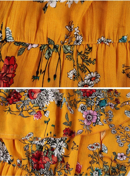 Summer Floral Print Off Shoulder High Waist Beach Maxi Dress