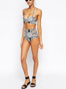 Vintage Geometric Figure High Waist Swimsuit Bikini Set