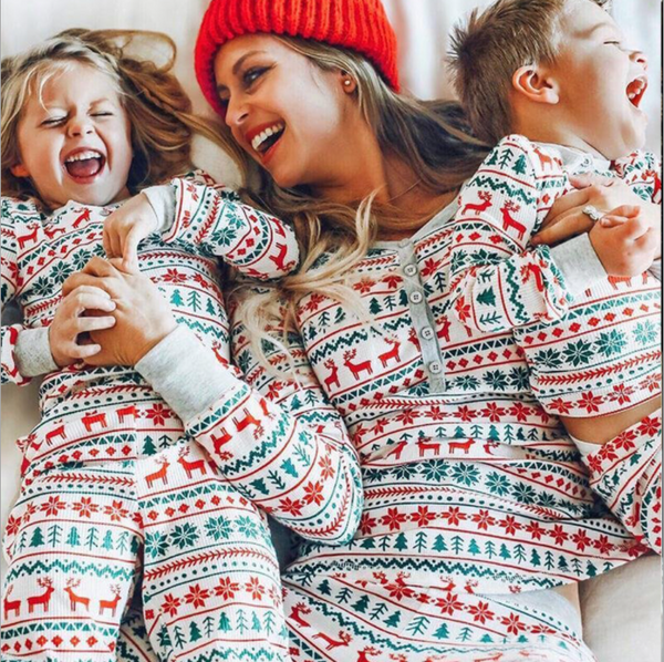 Fashion Round Neck Button Special Christmas Print Jumpsuit Matching Outfit