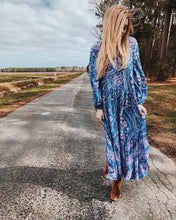 Load image into Gallery viewer, Print V Neck Long Sleeve Bohemia Maxi Dress