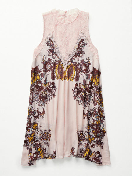 Lace stitching print dress