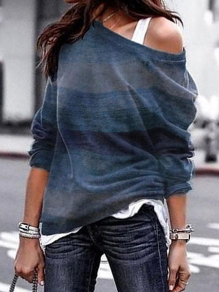 Loose Sloping Shoulder Long Sleeves Pullover Tops