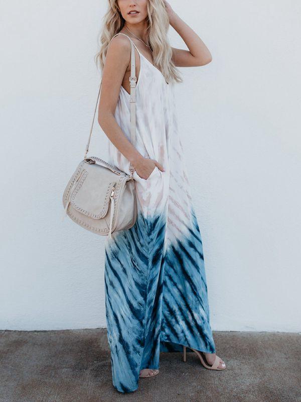 Bohemian Print V-Neck Sling Backless Maxi Dress