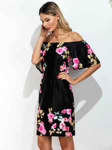 tropical Floral Women s Fashion Personality strapless Dress