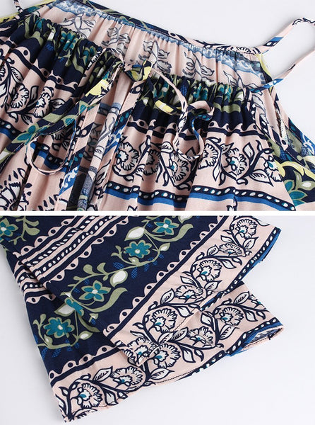 2018 Summer Print Cold Shoulder Bohemia Mini Dress