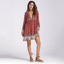 Load image into Gallery viewer, Stylish Bohemian printed long-sleeved dress - 1