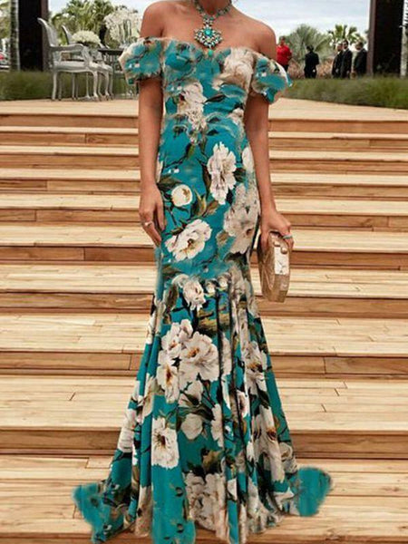 Elegant Sexy Strapless Tube Top Print Slim Retro Dress