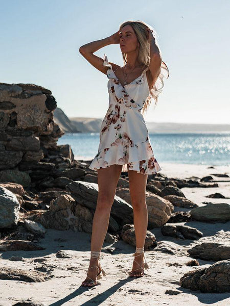 Elegant Sexy Beach Vacacion Sling Retro Ruffled V-Neck Dress
