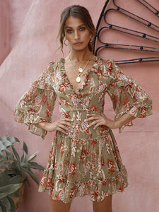 2018 Summer Print V Neck Backcross Mini Dress