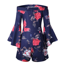 Load image into Gallery viewer, Floral Print Off Shoulder Flared Sleeve Boho Rompers
