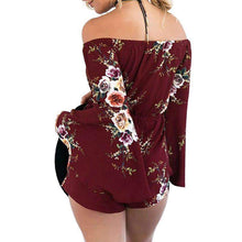Load image into Gallery viewer, Flower Print Off Shoulder Long Sleeve Rompers