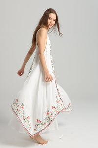 Spaghetti Strap Print Embroidered Bohemia Beach Maxi Dress