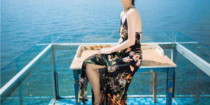 Sexy Floral Print Back Cross Split Beach Bohemia Maxi Dress