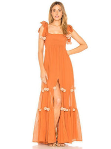 2018 Summer Boho Pompoms Split Beach Maxi Dress