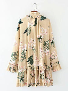 Floral Print Long Sleeve Loose Mini Dress