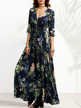 Load image into Gallery viewer, Women Single-Breasted Mid Sleeves Printed Maxi Dress