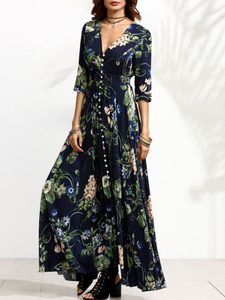Women Single-Breasted Mid Sleeves Printed Maxi Dress