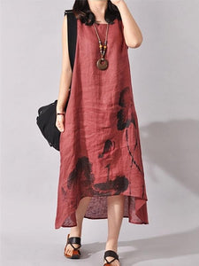 Ink Printed Sleeveless Casual Irregular Dress