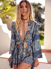 Load image into Gallery viewer, Print V Neck Long Sleeve Boho Rompers