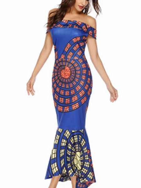 Sexy Irregular One-Shoulder Prints Packet Hip Dresses