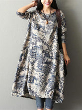 Load image into Gallery viewer, Print Loose Casual Pocket Linen Cotton Dress