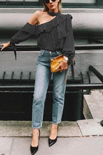 Load image into Gallery viewer, Polka Dot One Shoulder Irregular T Shirt