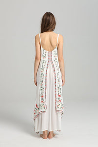 Spaghetti Strap Print Embroidered Bohemia Beach Maxi Dress