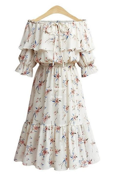 Floral Off Shoulder Chiffon Bohemia Dress